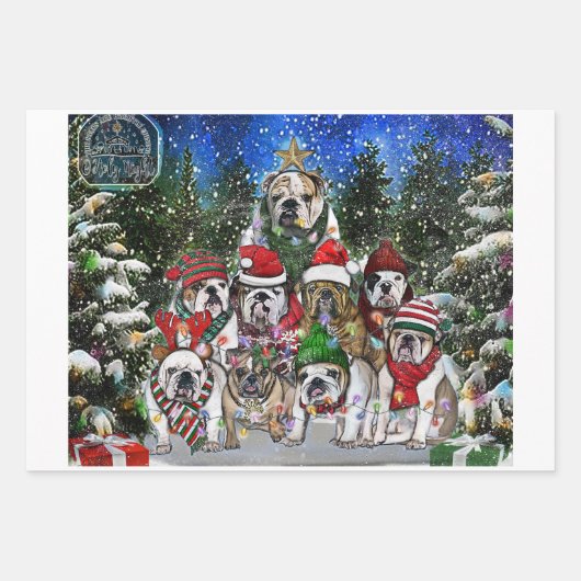Kerstmis Engelse Bulldog Tree Inpakpapier Vel (Voorkant 2)