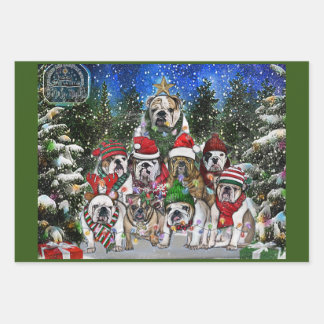 Kerstmis Engelse Bulldog Tree Inpakpapier Vel