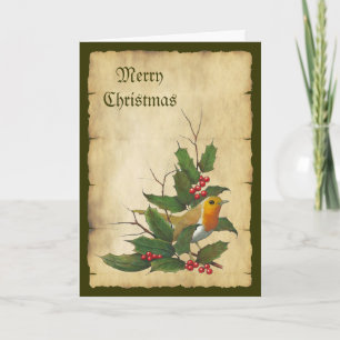 Kerstmis: English Robin, Parchment, Holly, Twigs Feestdagen Kaart