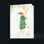 Kerstmis Esbjorn van Carl Larsson op Skis Feestdagen Kaart<br><div class="desc">Vintage Skandinavisch vakantieafbeelding van Zweedse kunstenaar Carl Larsson. Kind die in de de wintersneeuw ski?en in Zweden.  Personaliseerbare tekst op voorzijde en op de binnenkant. Personaliseer het met uw eigen bericht. Skandinavische Giften voor het vakantie.</div>