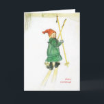 Kerstmis Esbjorn van Carl Larsson op Skis Feestdagen Kaart<br><div class="desc">Vintage Skandinavisch vakantieafbeelding van Zweedse kunstenaar Carl Larsson. Kind die in de de wintersneeuw ski?en in Zweden.  Personaliseerbare tekst op voorzijde en op de binnenkant. Personaliseer het met uw eigen bericht. Skandinavische Giften voor het vakantie.</div>