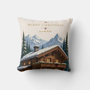 Kerstmis Europees Alpen Chalet Besneeuwde Berg Kussen