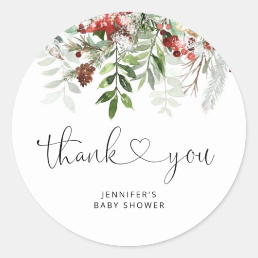 Kerstmis Evergreen bedankt Ronde Sticker (Voorkant)