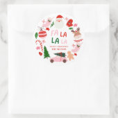Kerstmis Fa La La Rood en Groen Ronde Sticker (Tas)