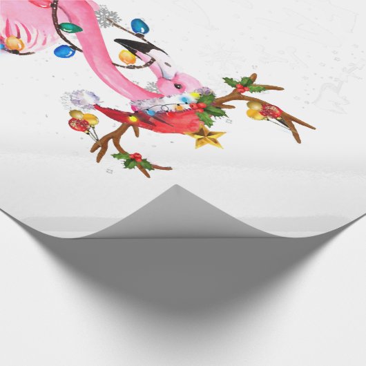 Kerstmis: Fa-La Mingo Flamingo met Kerstmis Cadeaupapier (Hoek)