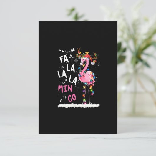 Kerstmis: Fa-La Mingo Flamingo met Kerstmis Informatiekaartje (Staand voorkant)