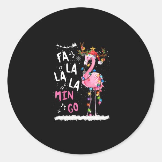 Kerstmis: Fa-La Mingo Flamingo met Kerstmis Ronde Sticker (Voorkant)