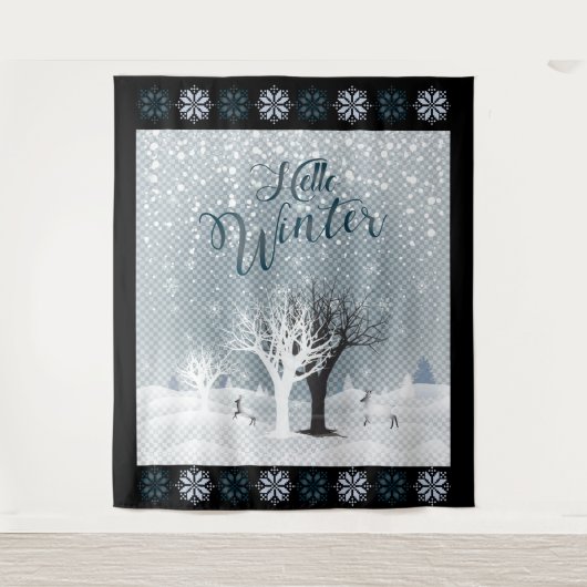 Kerstmis: Fairy Tale Fantasy Snowy Forest Wandkleed (Voorkant)