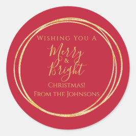 Kerstmis Familie Blij en Helder Rood Goud Ronde Sticker