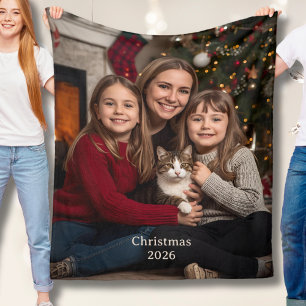 Kerstmis Familie en Huisdieren Fleece Dekens Foto