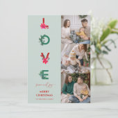 Kerstmis familie foto collage | Love Peace Joy Feestdagenkaart (Staand voorkant)