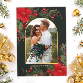 Kerstmis Familie Foto Groen Botanisch groen Feestdagenkaart