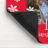 Kerstmis Familie Foto Jaar Wit Sneeuwvlok Rood Muismat (Hoek)