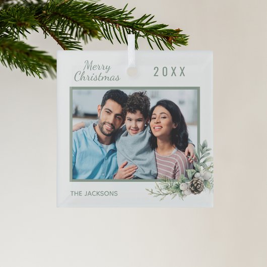 Kerstmis familie foto kegel den glas ornament