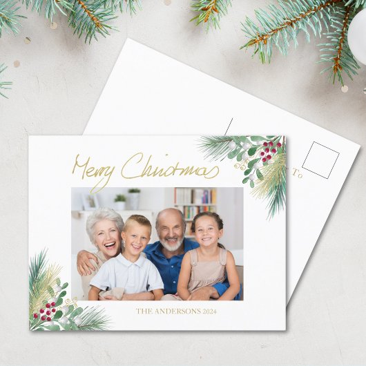 Kerstmis Familie Foto Vakantie Ansichtkaart Feestdagenkaart