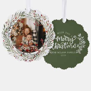 Kerstmis familie Foto Waterverf Krans Familie Ornament Kaart