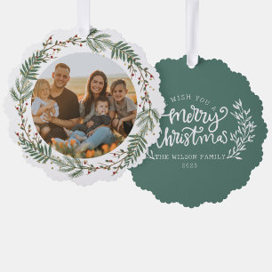 Kerstmis familie Foto Waterverf Krans Familie Ornament Kaart