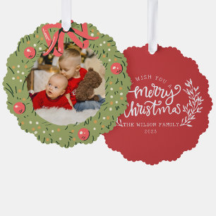 Kerstmis familie Foto Waterverf Krans Familie Ornament Kaart