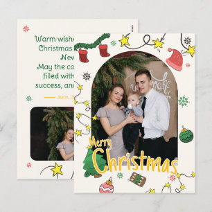 Kerstmis Familie Foto Wenskaart Tekenen Feestdagenkaart