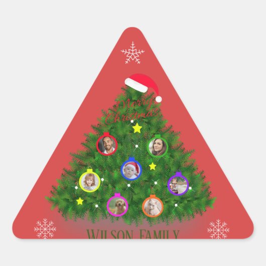 Kerstmis familie foto's Boom op Driehoek Sticker (Voorkant)