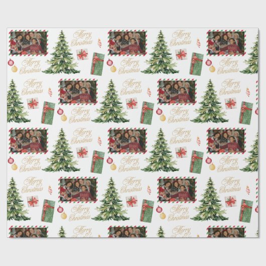 Kerstmis Familie Frame Inpakpapier (Vlak)