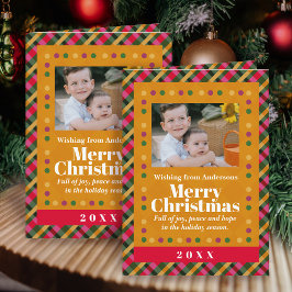 Kerstmis Familie Geruite Foto Goud Vakantie Ansich Kaart