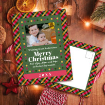 Kerstmis Familie Geruite Foto Vakantie Ansichtkaar