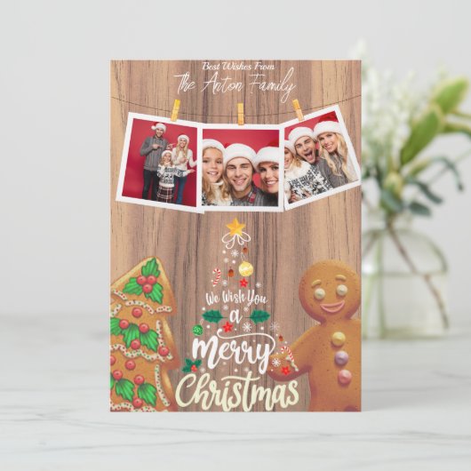 Kerstmis Familie Groet Plat Kerstkaart (Staand voorkant)