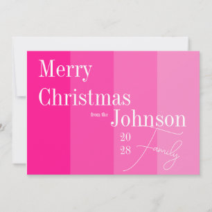 Kerstmis familie Hot Pink Stripe Feestdagenkaart