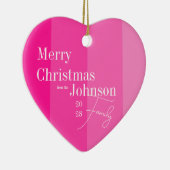 Kerstmis familie Hot Pink Stripe Keramisch Ornament (Rechts)