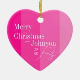 Kerstmis familie Hot Pink Stripe Keramisch Ornament
