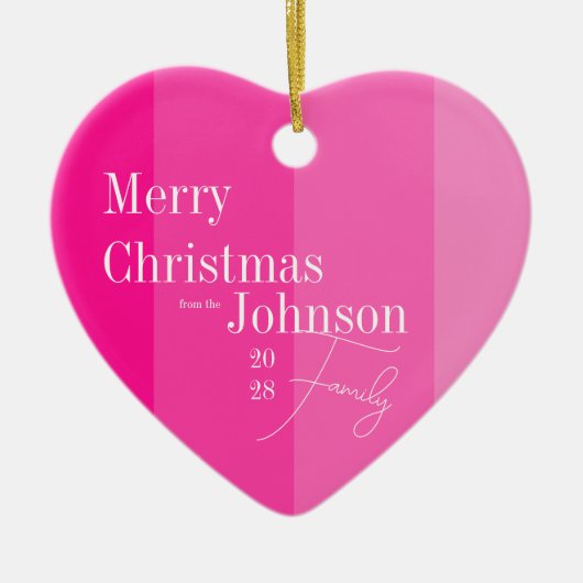 Kerstmis familie Hot Pink Stripe Keramisch Ornament (Voorkant)