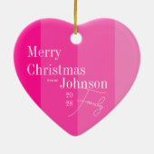Kerstmis familie Hot Pink Stripe Keramisch Ornament (Achterkant)