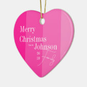 Kerstmis familie Hot Pink Stripe Keramisch Ornament (Links)