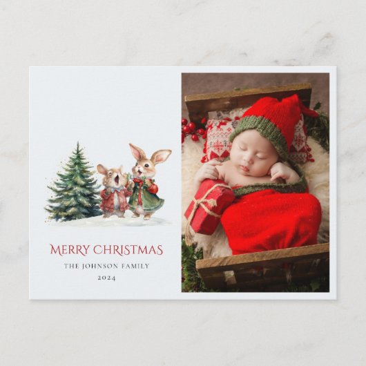 Kerstmis Familie Jaarverslag Cute Grappige Konijne Briefkaart (Voorkant)