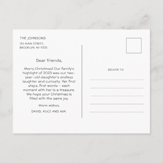 Kerstmis Familie Jaarverslag Schattige Boho BabyAn Briefkaart (Achterkant)