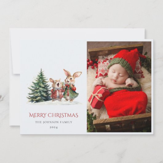 Kerstmis Familie Jaarverslag Schattige Grappige Ko Feestdagenkaart (Voorkant)