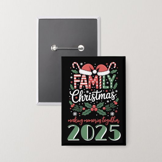 Kerstmis: Familie Kerstmis 2025 Matching Outfit Button (Voorkant / Achterkant)