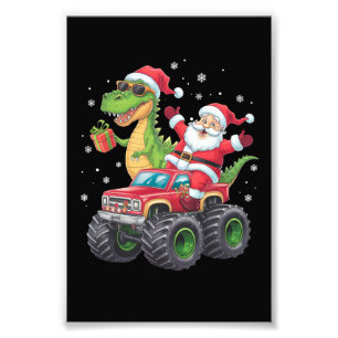 Kerstmis Familie Matching Kerstman Truck Dinosauru Foto Afdruk