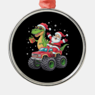 Kerstmis Familie Matching Kerstman Truck Dinosauru Metalen Ornament