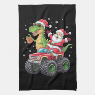Kerstmis Familie Matching Kerstman Truck Dinosauru Theedoek