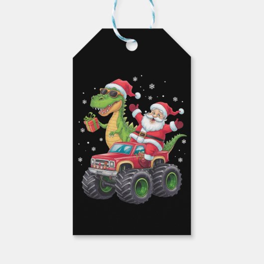 Kerstmis Familie Matching Santa Truck Dinosaurus Cadeaulabel (Achterkant)