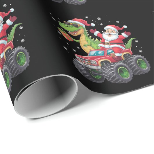 Kerstmis Familie Matching Santa Truck Dinosaurus Cadeaupapier (Rol Hoek)