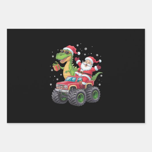 Kerstmis Familie Matching Santa Truck Dinosaurus Inpakpapier Vel (Voorkant)