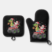 Kerstmis Familie Matching Santa Truck Dinosaurus Ovenwant & Pannenlap Set (Voorkant)