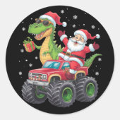 Kerstmis Familie Matching Santa Truck Dinosaurus Ronde Sticker (Voorkant)