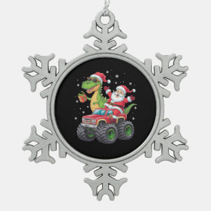 Kerstmis Familie Matching Santa Truck Dinosaurus Tin Sneeuwvlok Ornament