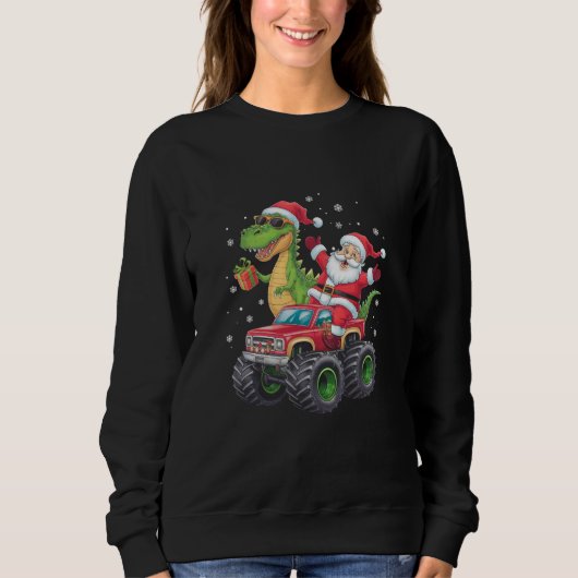 Kerstmis Familie Matching Santa Truck Dinosaurus Trui (Voorkant)