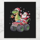 Kerstmis Familie Matching Santa Truck Dinosaurus Wijn Etiket (Enkel label)