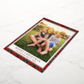 Kerstmis Familie Plaid Foto Stewart Tartan Zilver Folie Feestdagenkaart (Gedraaid)